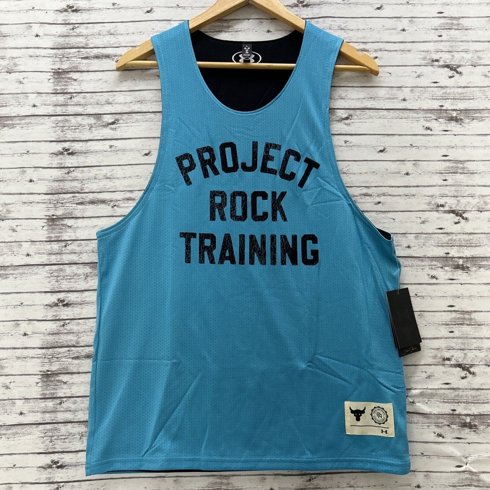Under Armour Project Rock Tank Top Men's Small Reversible Mesh Blue Black